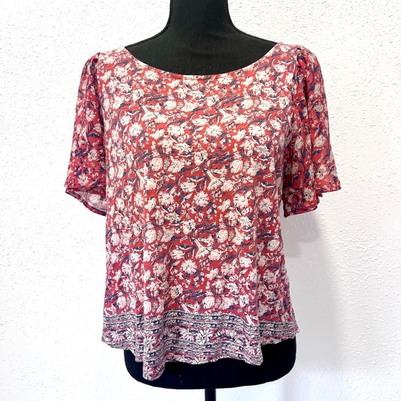 Lucky Brand Red and White Flutter Sleeve Blouse M - Picture 1 of 8